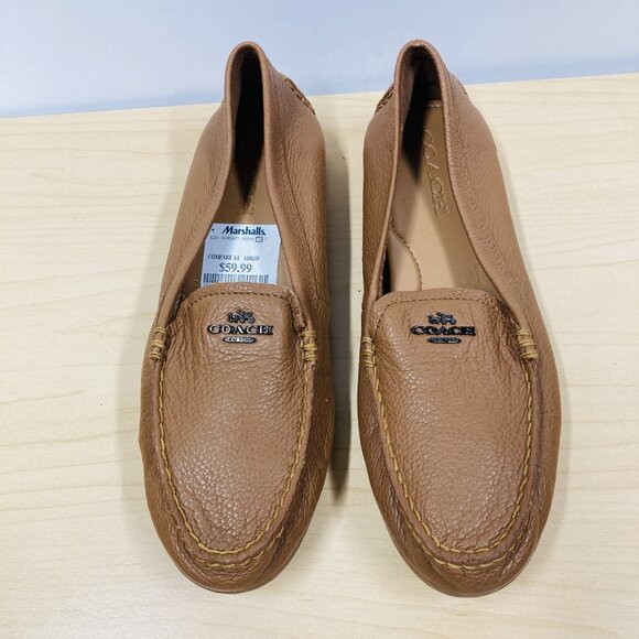 Coach Mary Lock Up Loafers, Size 9 B Light Brown Pebbled Leather Moccasins - Picture 1 of 8
